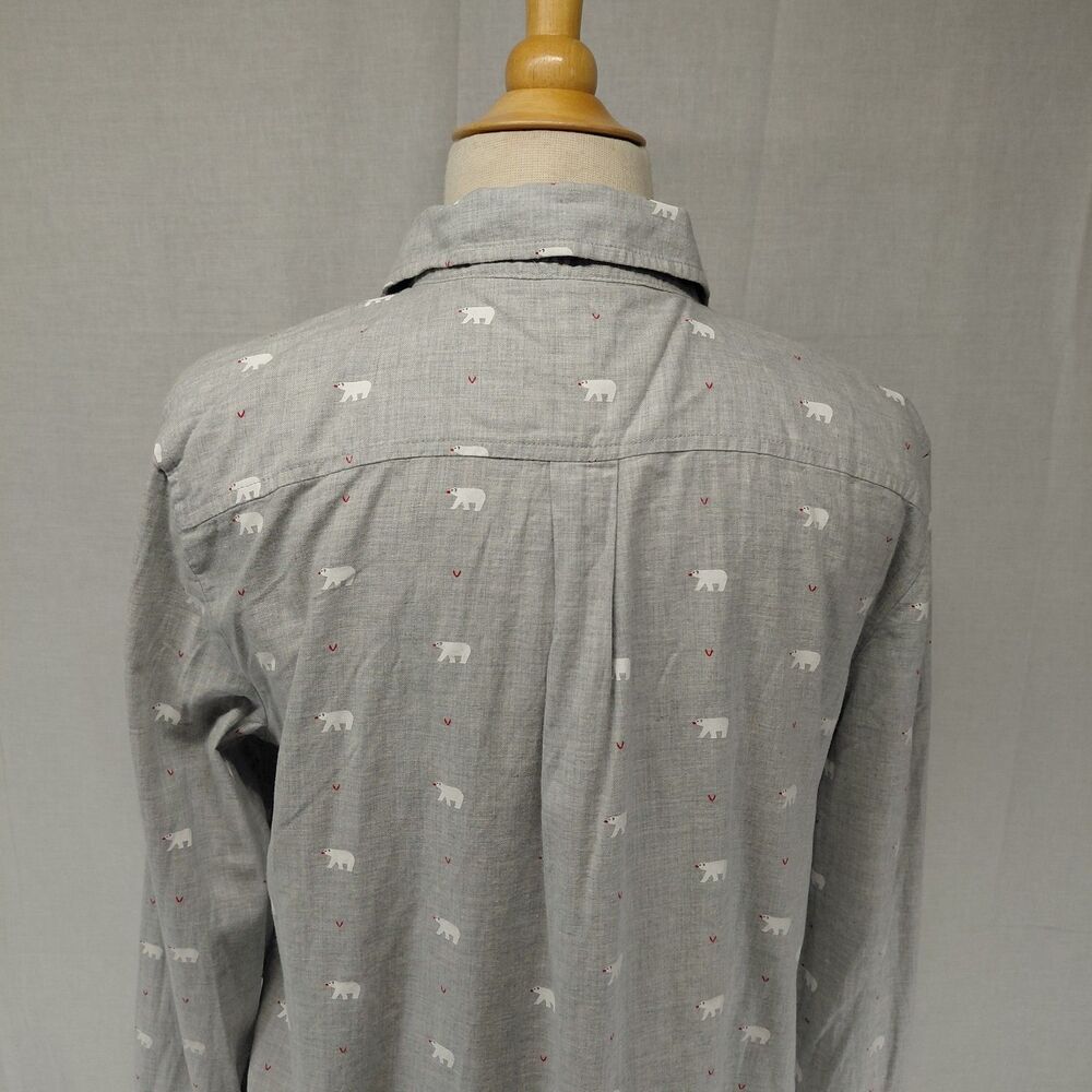 Talbots LS Polar Bear Button-Up Shirt 100% Cotton Light Gray Size Large - Picture 6 of 8